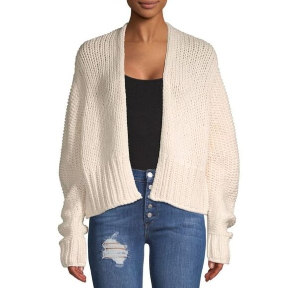 Free People White Glow For It Cable Knit Cardigan Sweater Women's Size Small - Picture 1 of 11
